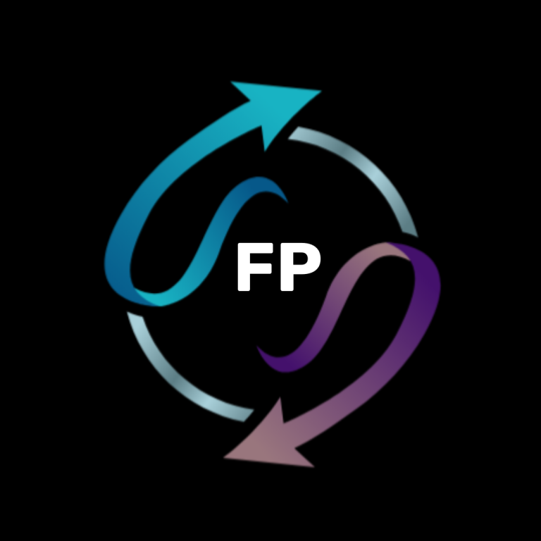 FreightPod, Warehouse and Distribution in Leicestershire Logo featuring blue and purple arrows forming a circular pattern with "FP" in the centre.